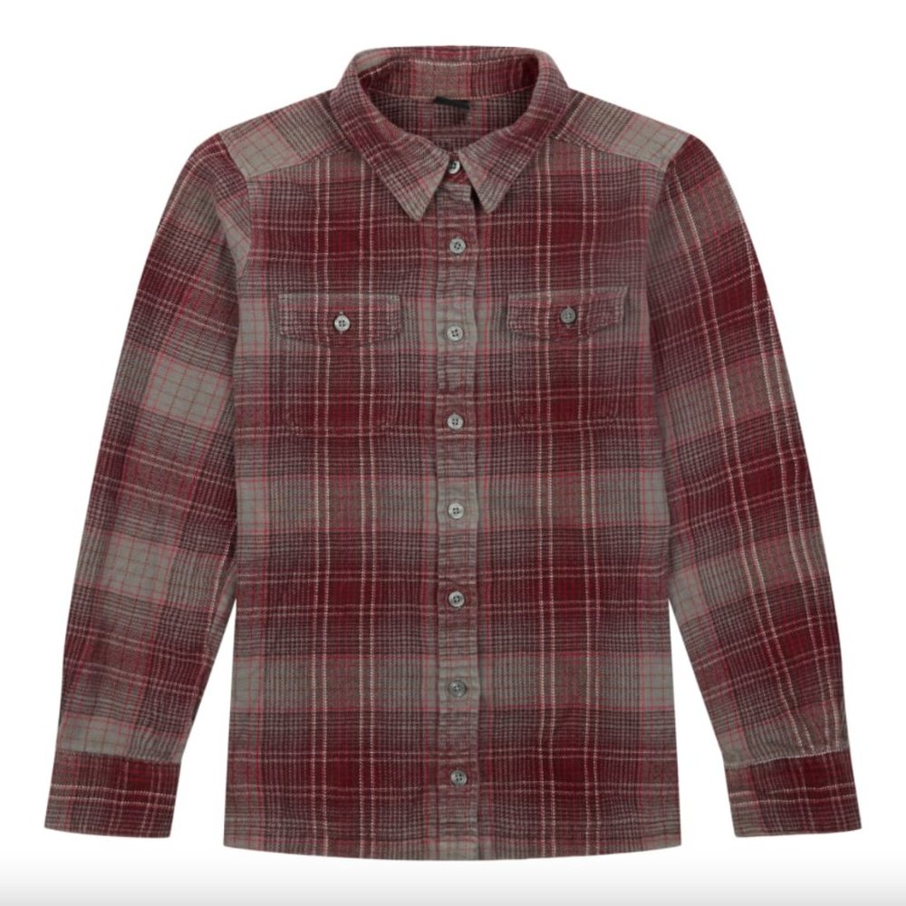 Patagonia Women Long-Sleeved Fjord Flannel Shirt Color Lillian Dark Ruby Size 2